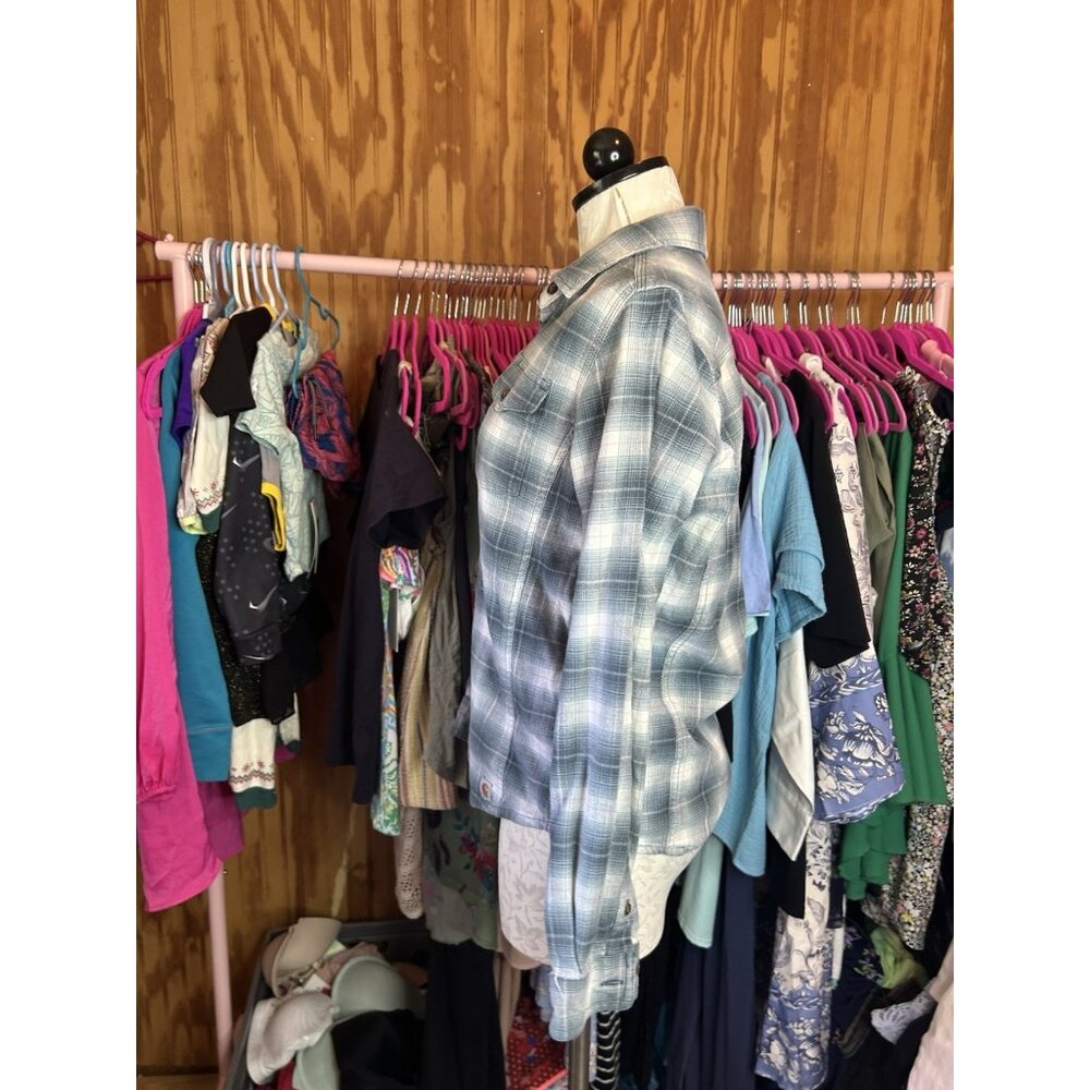 Carhartt Womens Shirt Button Front Flannel Pockets Long Sleeve Blue Plaid S - Picture 5 of 9